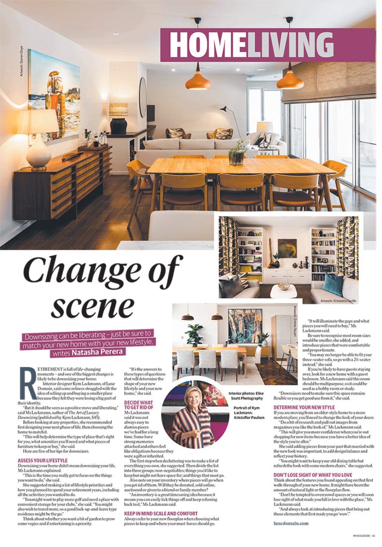 Luxe Domain downsizing article ‘Change of scene’ in Home Living, Herald Sun. March 2020