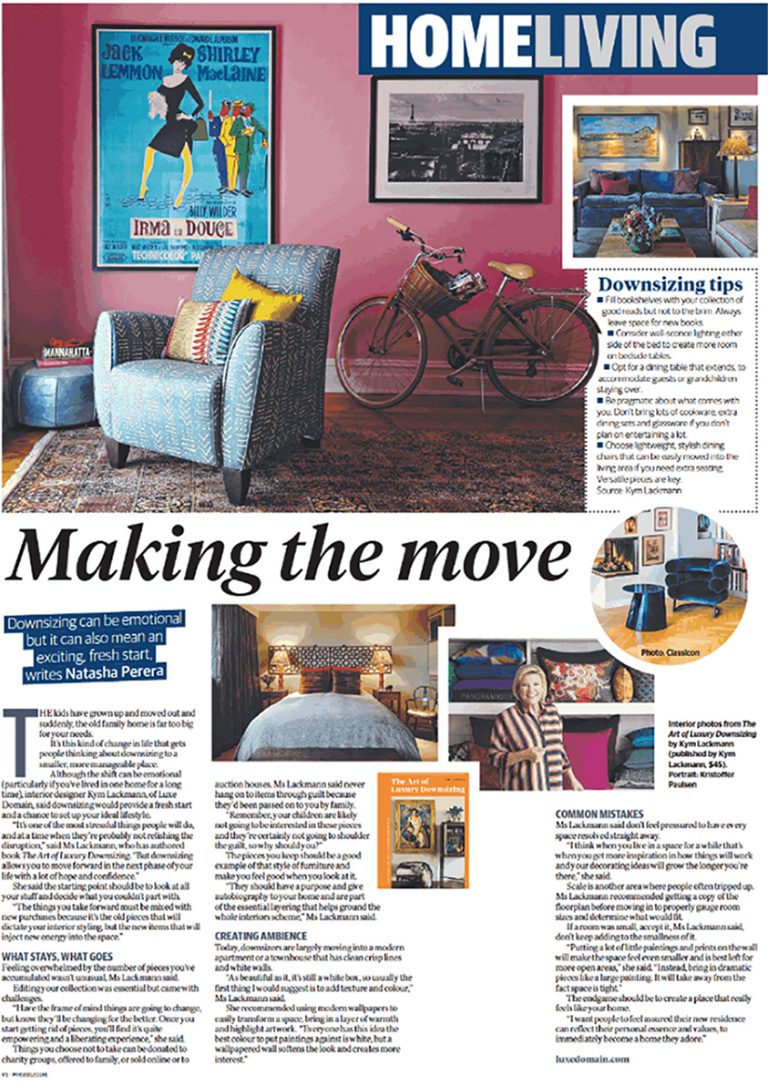 Luxe Domain downsizing article ‘Making the move’ in Home Living, Herald Sun. August 2019